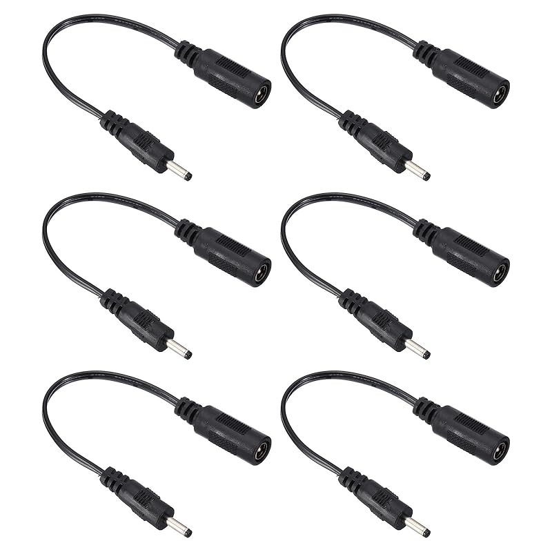 

PATIKIL 0.6 feet DC 5.5x2.1mm female - 3.0x1.1mm male power cable 6 pieces wire adapter connector charging cord light fan speaker for table lamp black