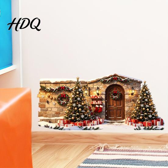 Winter Scene Wall Decals Christmas Snow House Sticker Removable Self-Adhesive Sticker Decal PVC Waterproof Decorative Decal for Holiday Party