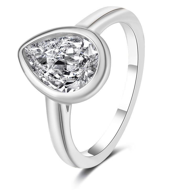 

S925 Sterling Silver Irregular Pear Shape Moissanite Ring for Women - Elegant and Simple Design Hong Kong Size 11 (US Size 5)