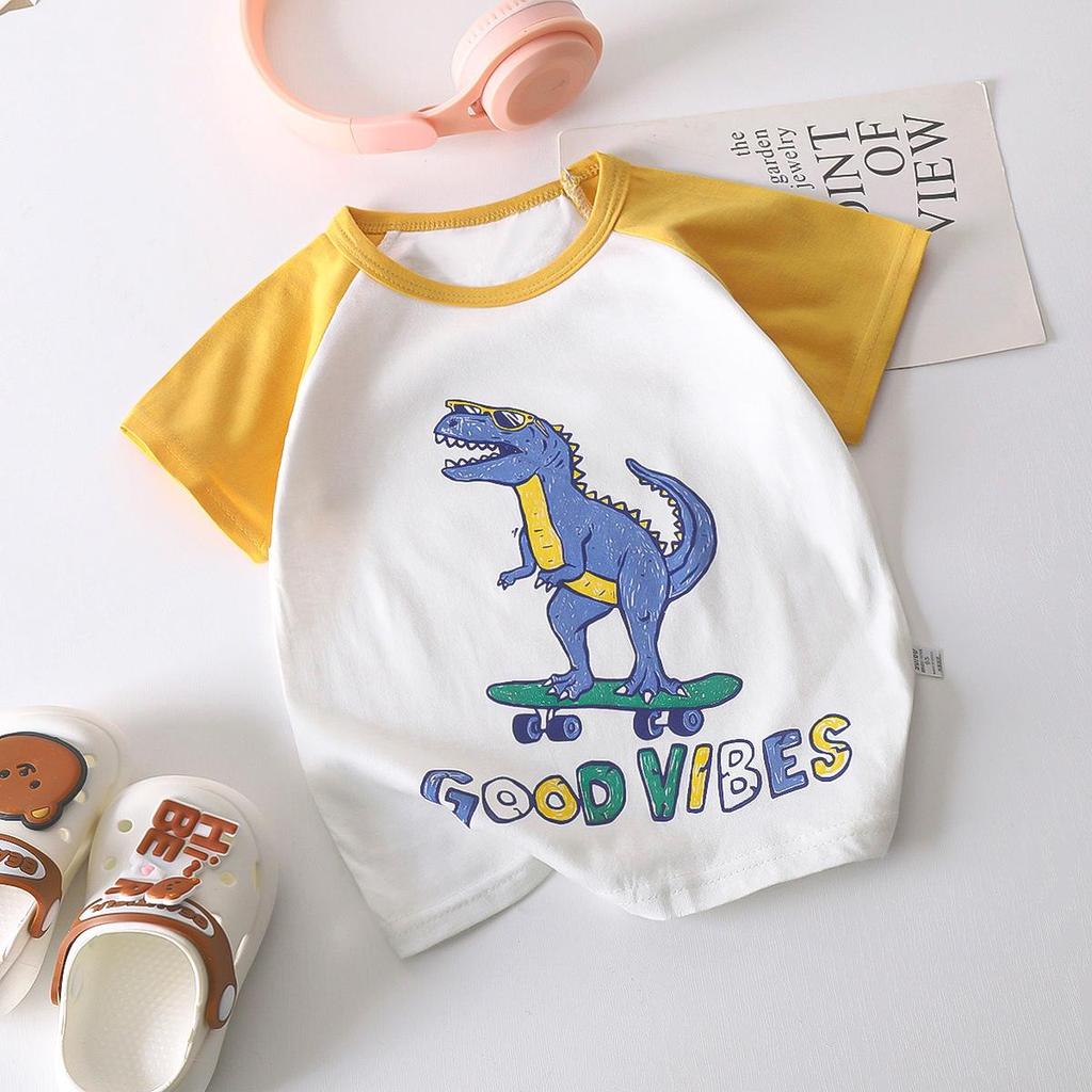 Letní trička s krátkým rukávem 2026 pro chlapce a dívky Miminko Jaro Kulatý výstřih Kreslený bavlněný top pro děti