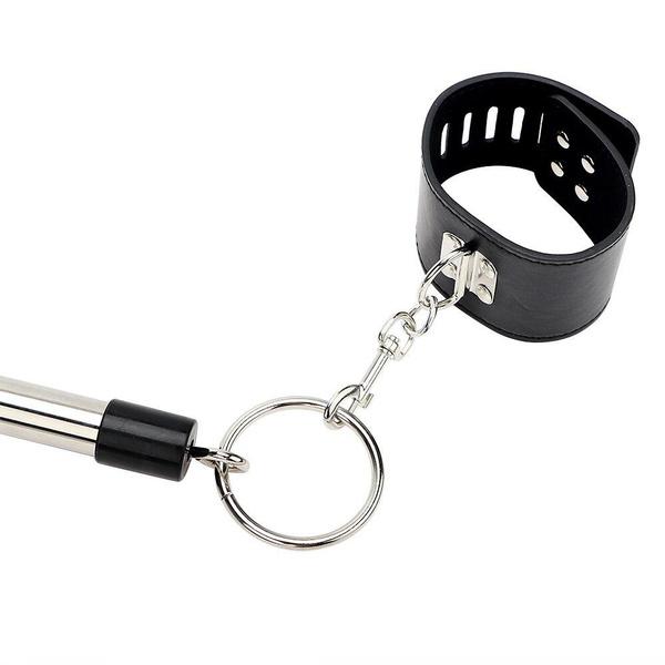 PU Leather Hand Cuff Bracelet Stainless Steel Spreader Bar with Lock & Keys