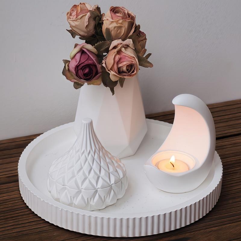 DIY Resin Silicone Mold Striped Circular Cut Vase Moon Candle Water Drop Shaped Storage Box Ornament Handicrafts Decoration Kit