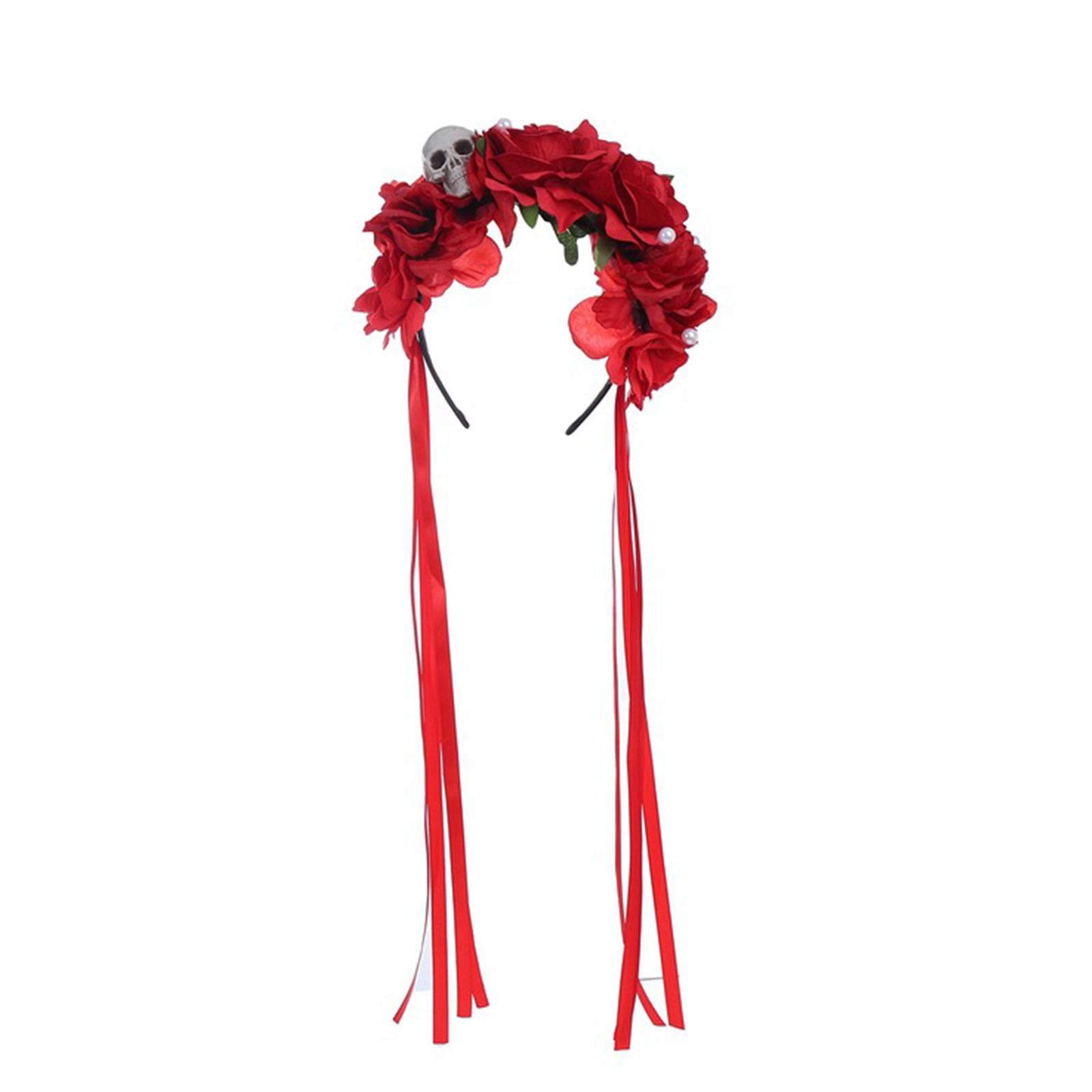 

Повязка на голову с цветами, ленточная повязка на голову, костюм в стиле Лолиты, головной убор, реквизит для вечеринки, готическая прическа, женский венок 4