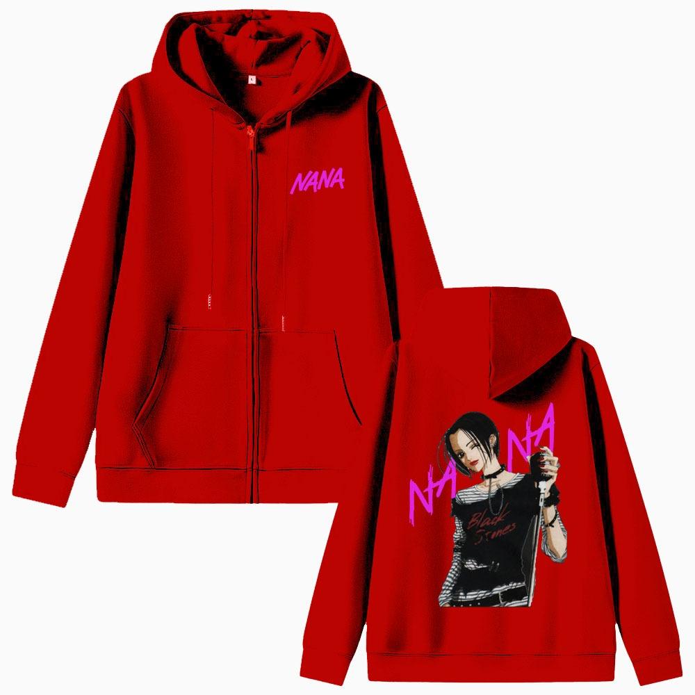 Anime Element Printed Zipper Hoodie Black Stone Zipper Jacket Men's and Women's Manga Casual Long Sleeve Zipper Sweatshirt Street Wear