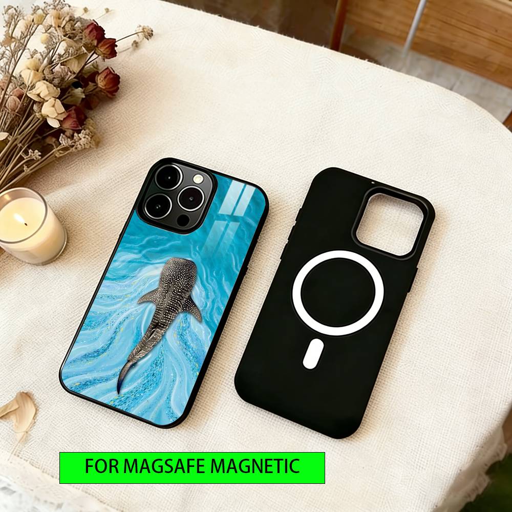 

Whale Pattern Phone Case For iPhone17,16,15,14,13,12,11 Plus,Pro Magnetic with Magsafe Wireless Charging iPhone17Pro
