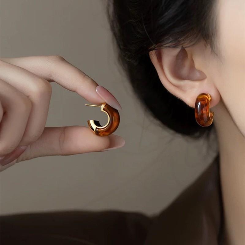 Maillard Amber Retro Hong Kong Style Earrings Women's Light Luxury High-end Niche Earrings Earrings