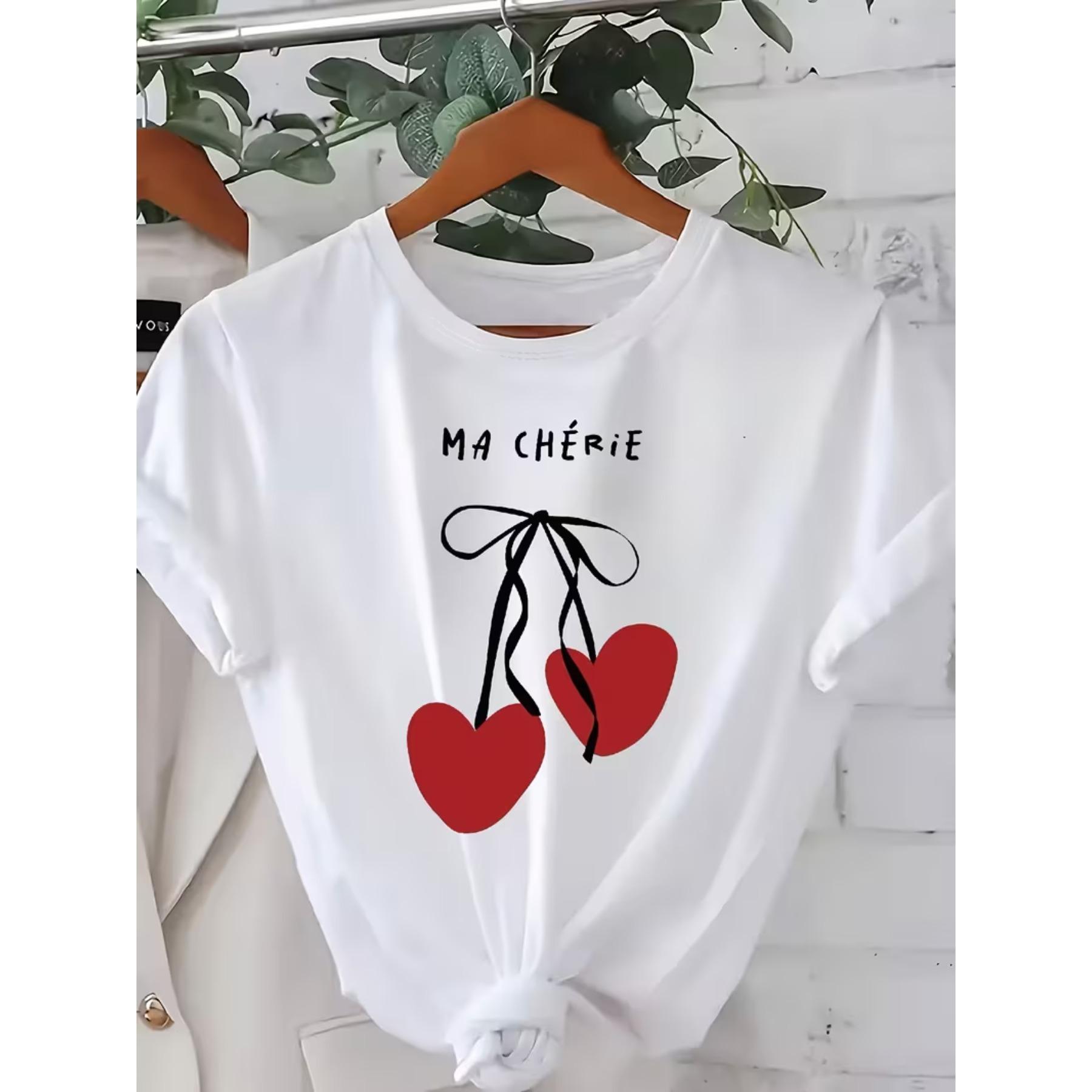 

Повседневная короткорукавная футболка для женщин Весна/Лето, с двумя принтами в виде сердечек и букв, свободного кроя, удобная и универсальная повседневная вещь S белый