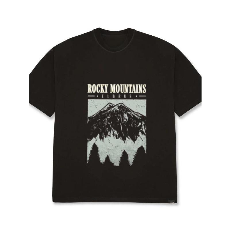 

Men s Oversized T-Shirt Black Rocky Mountains Idrus Mountain Print Graphic Tee Outdoor Adventure Casual Wear XXXXL чёрный