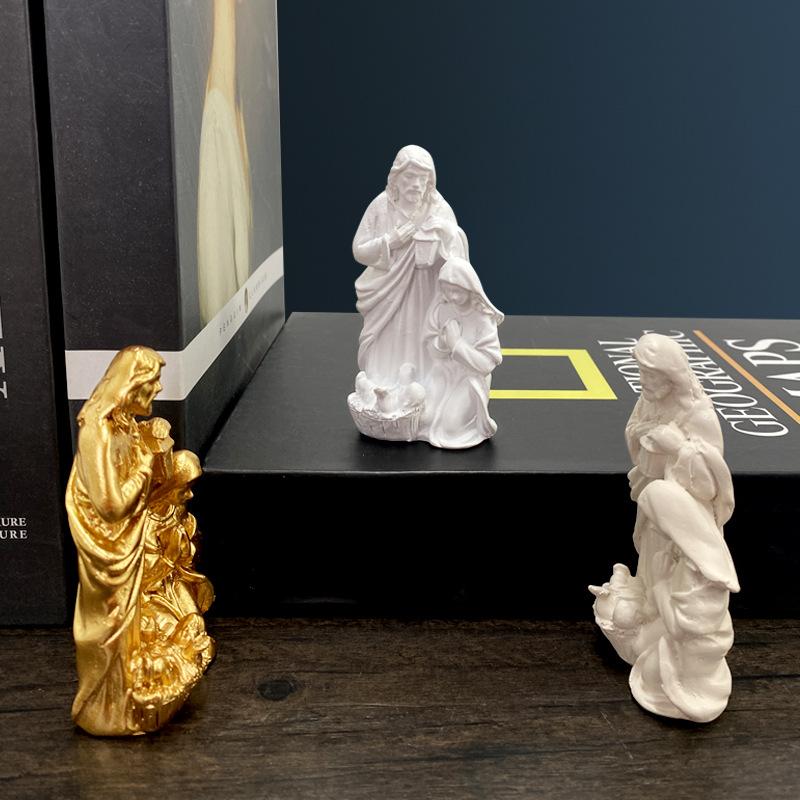 Mini Statuetta Presepe Statuine Natività Scultura in Resina della Sacra Famiglia Decorazioni per la Casa Cattolica Cristiana