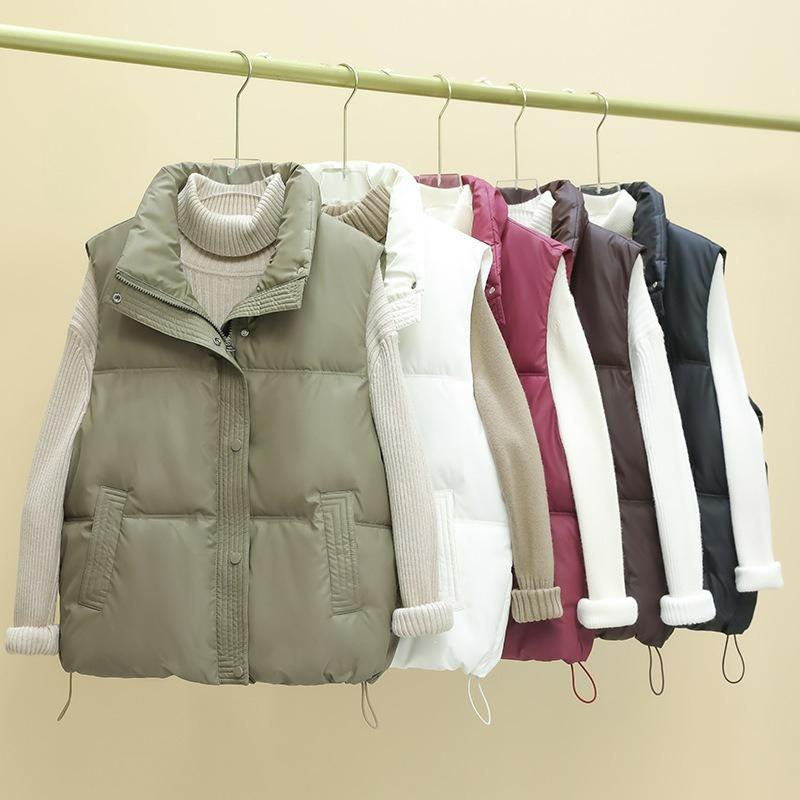 Down Cotton PU Disposable Vest Women's 2024 Autumn and Winter Fashion Stand-up Collar Warm Loose Cotton Waistcoat Outer Wear Vest