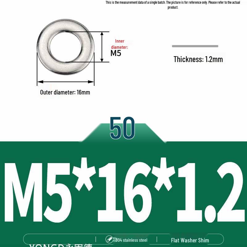 304 Stainless Steel Thickened Flat Washer / Ultra-thin Metal Gasket, Sizes M1.6-M10