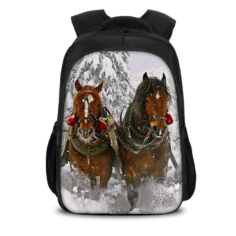 Horse Double-layer Backpack Animal Horse 3D Printed Large Capacity Student New Handsome Casual Backpack