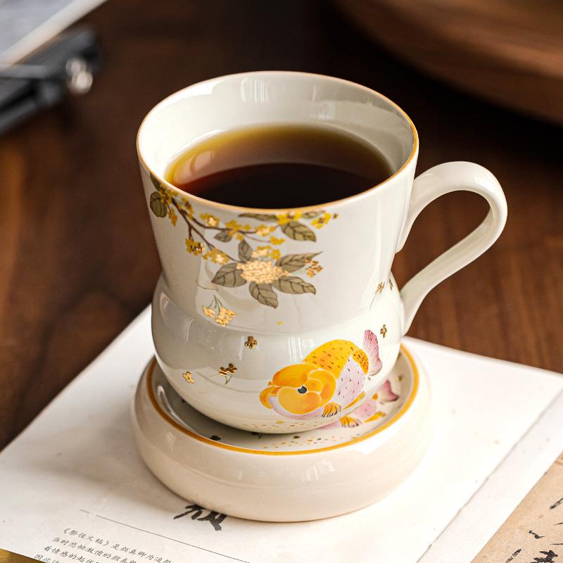 Wooden Grey Golden Guifu Carp Gourd Mug High Beauty Ceramic Home Coffee Cup Water Cup Personal Tea Cups Kitchen Dining Bar