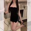 French Pure Desire Hairy Split Tube Top Dress Spring and Summer New Sexy Tight Inside with Hip-wrapped Short Skirt Women