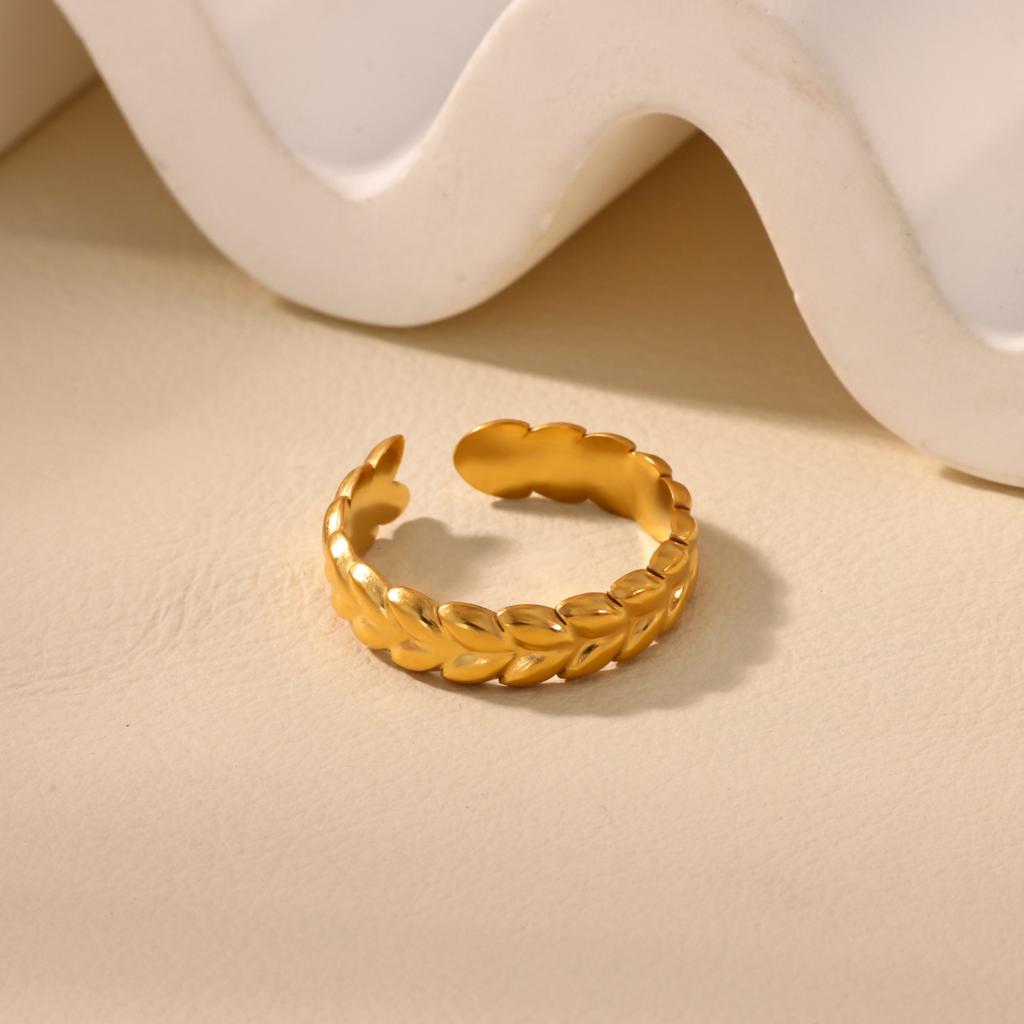 Classic Wheat Ear Leaf Rings For Women Gold Plated Stainless Steel Geometric Adjustable Ring Wedding Christmas Jewelry Gift