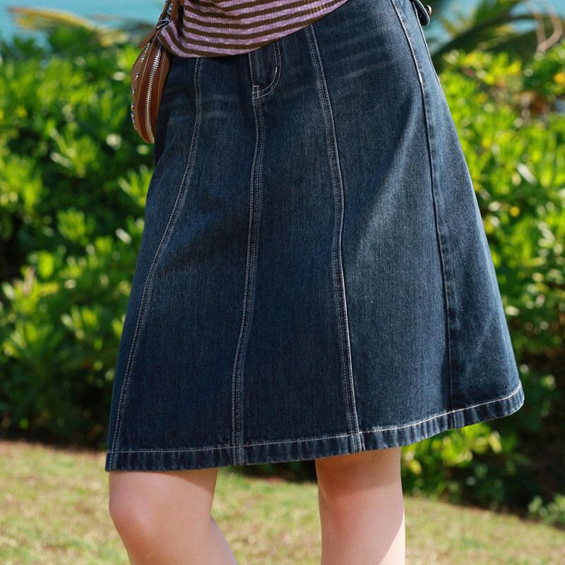 Sancai 2026 Summer Retro Washed A-Line Denim Skirt