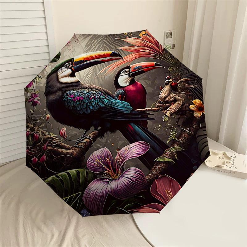 

1PC Toucan Flowers Umbrella-9-Rib Reinforced, Automatic Open, Lightweight & Durable, Cute Fashion Accessory for Outdoor-P0779