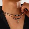 New 2Pcs/Set Ethnic Adjustable Wax Thread Rope Chain Necklace Men Trend Vintage Wolf Tooth Pendant Choker Male Neck Jewelry