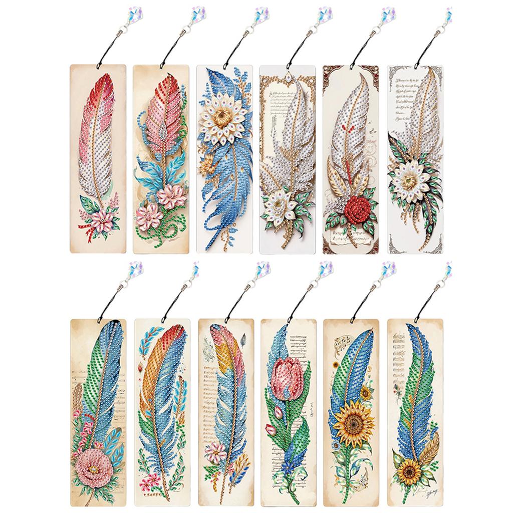 12Pcs DIY Diamond Art Bookmark with Crystal Pendant Water Diamond Art Bookmark for Readers Home Office Book Decor & Gift Idea