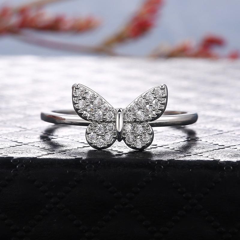 1Pc Fashion Classic Synthetic Zircon Butterfly Ring Creative Ring