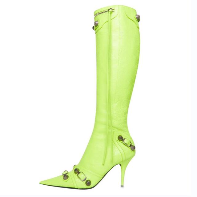 Buy Pointed Toe Metal Buckle Zipper Knee Boots Feminine Stiletto
