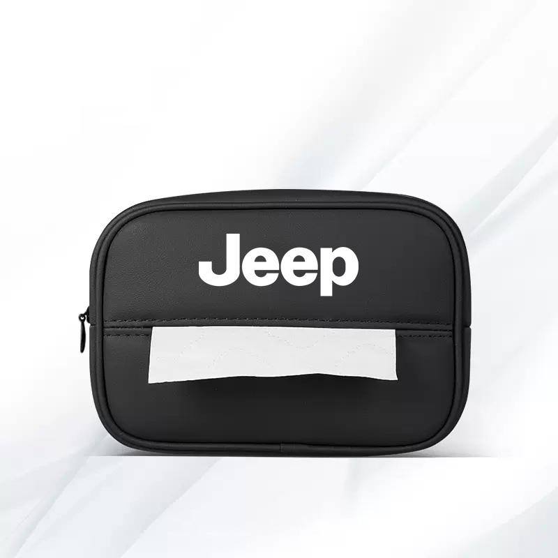 For Jeep PU Leather Car Tissue Box Armrest Paper Towel Storage Bag For Jeep Grand Cherokee Wrangler JK Gladiator Compass Rene
