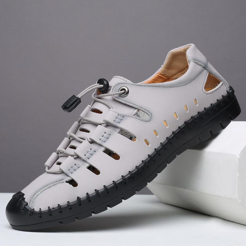 Summer New Men's Leather Sandals Leather Breathable Hole Shoes Hollow Men's Casual Leather Shoes Men's Shoes Trade Shoes