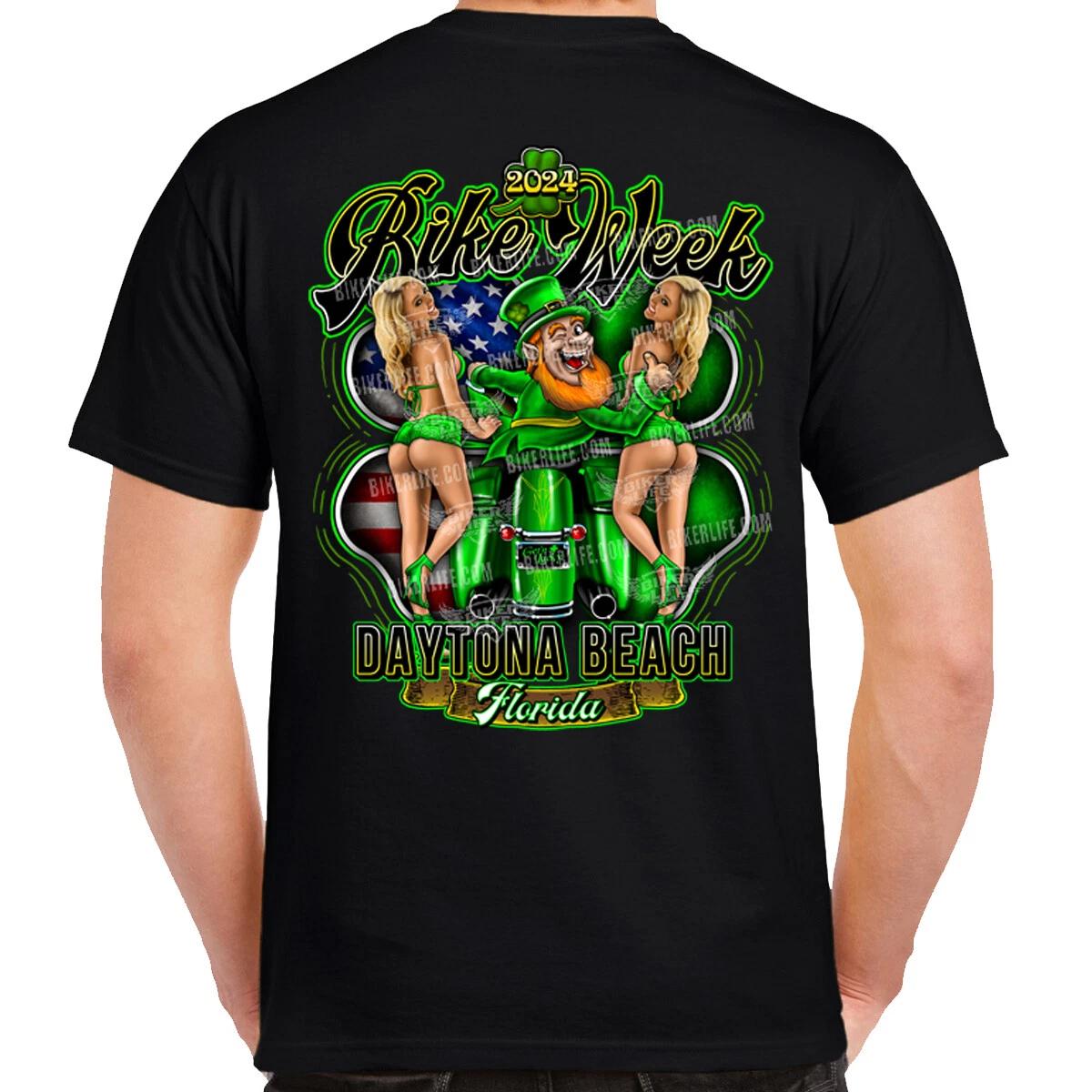 2024 Bike Week Daytona Beach American Women Lucky Clover T-Shirt S