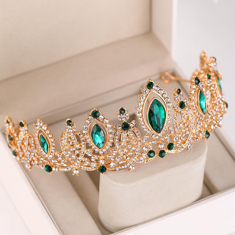 Coroana de nunta de cristal verde de lux Tiare si coroane de mireasa Diadem Regina Coroana de petrecere Accesorii de bijuterii pentru par de mireasa