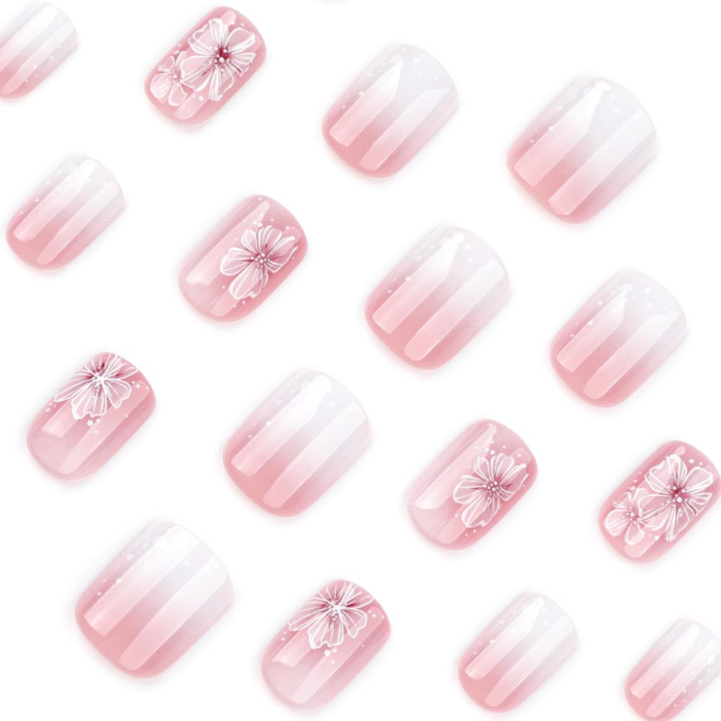 24 Stück Aufdrücknägel Einfacher Farbverlauf Kurz Quadratisch Blume Tragen Nagel Färbedesign Falsche Nägel Geeignet für Sommer Nagelaufkleber