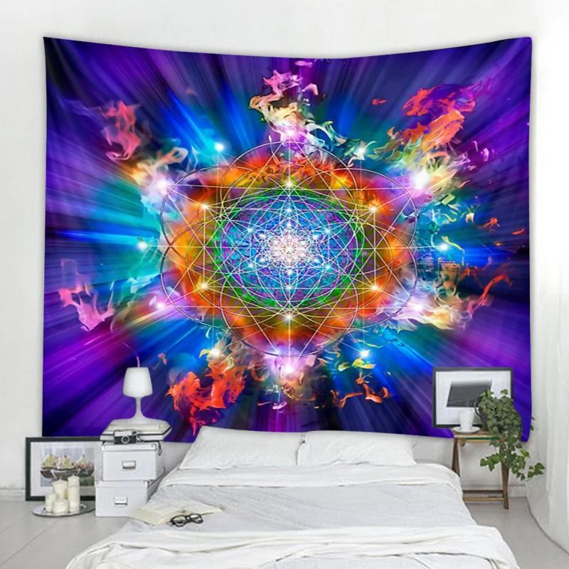 Sacred Geometry Tapestry Bohemian Hippie Mandala Tapestry Meditation Theme Tapestries Witchcraft Astrology Pattern Wall Hanging