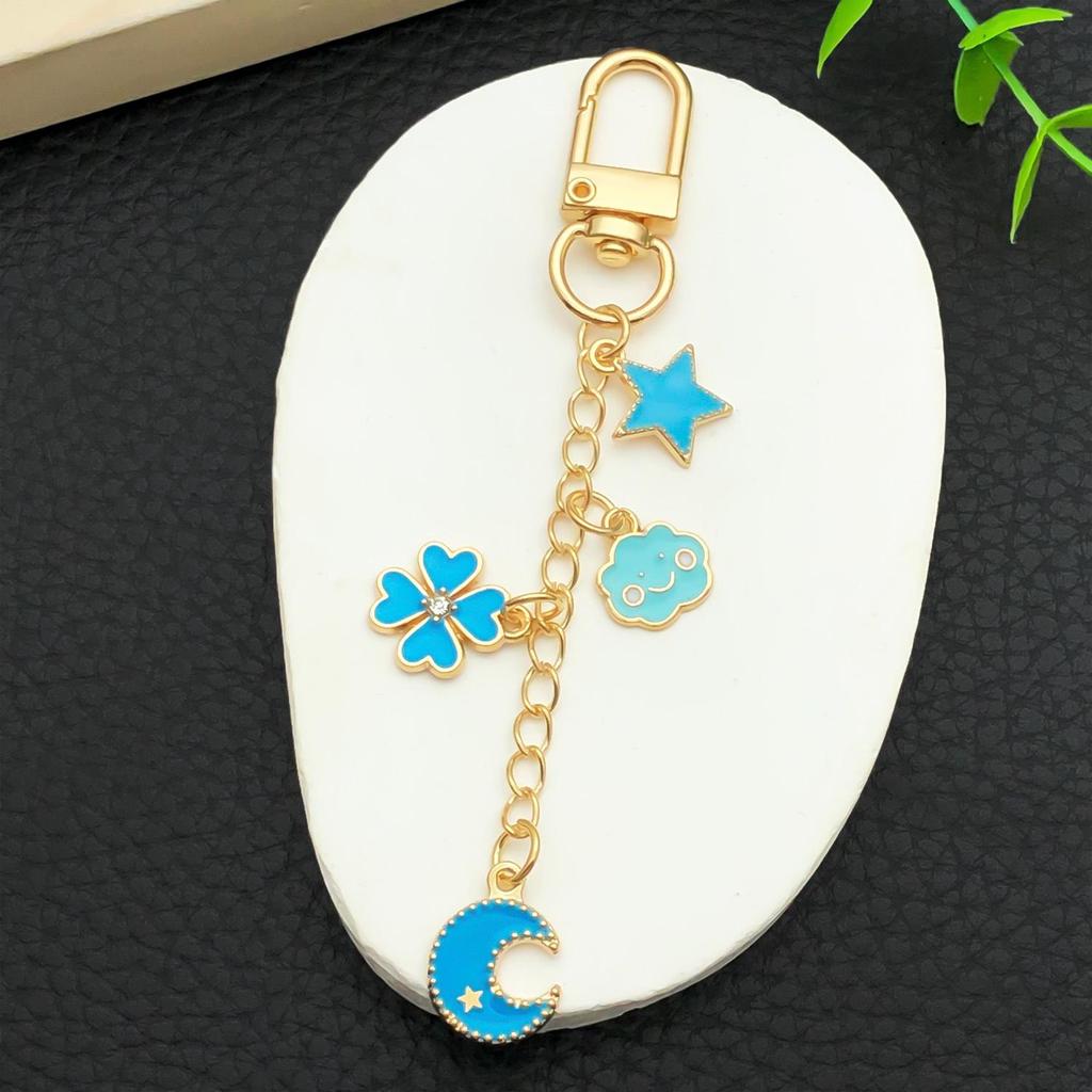 European-American Drip Oil Blue Star & Four-Leaf Clover Keychain Pendant