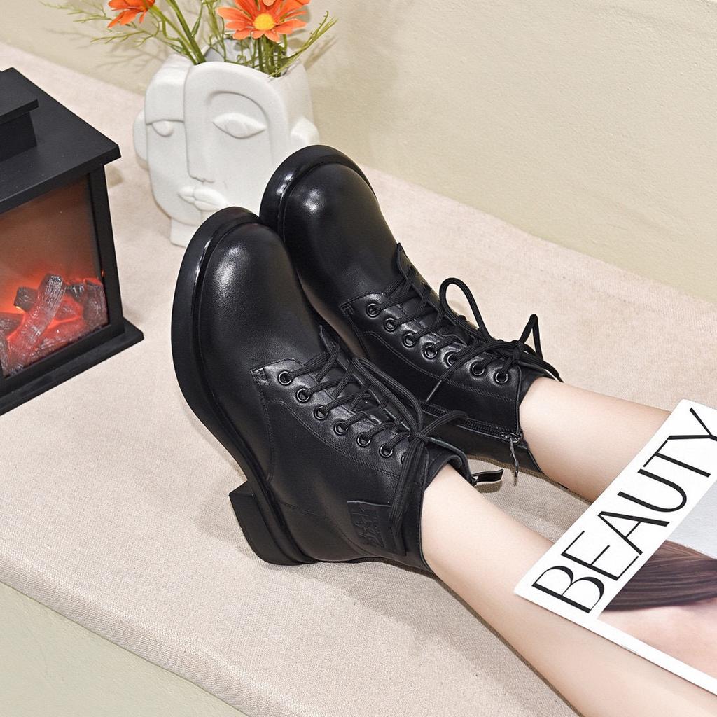 Flat-bottomed Martin Boots Women's Boots  New First-layer Cowhide Lace-up Short Boots Comfortable Warm Cotton Boots Women's Leather Boots