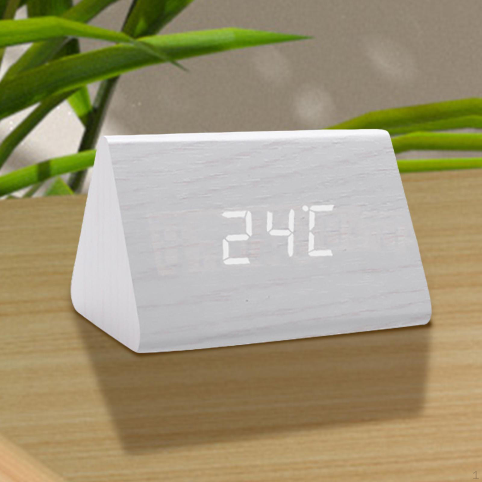 

Цифровой будильник настольный деревянный электронный треугольник для столешницы белый