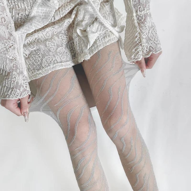 Pantyhose Women Sexy Lingerie Silver Silk Stocking Women Tights Zebra Pattern Thigh High Stocking Pantyhose Tight Female Hosiery