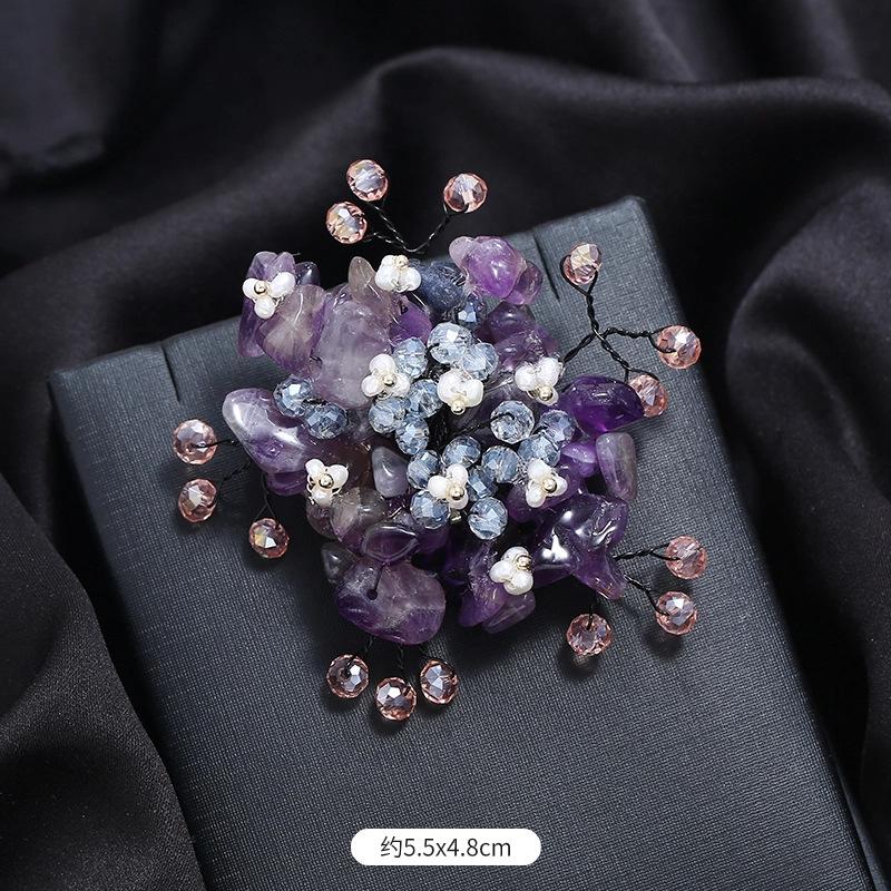 Original Heavy Handmade Natural Crystal Shell Corsage Women's Luxury Atmosphere Retro Elegant Brooch Jacket Coat Accessories