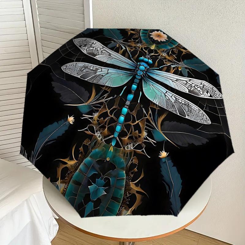 1 szt. Parasol z motywem ważki, automatycznie otwierany/zamykany, wiatroodporny, 8-żebrowy, wytrzymały czasza, trwałe żebra, modny design, akcesorium zewnętrzne, zabawny nadruk