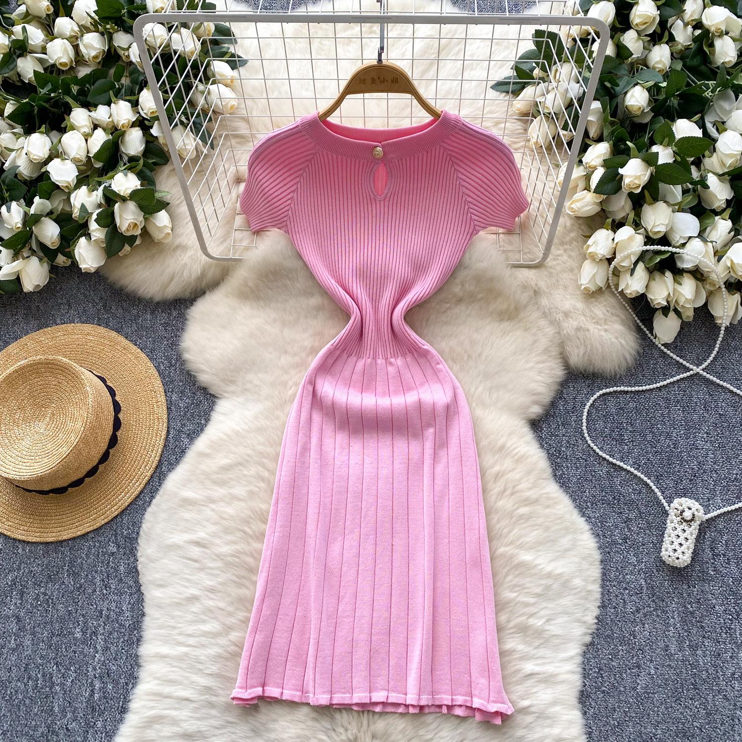 

Нове в’язане жіноче міні-сукня в китайському стилі, національна мода, легке, розкішне, елегантне, коротке червоне плаття з пряжкою і приталеним дизайном One Size рожевий