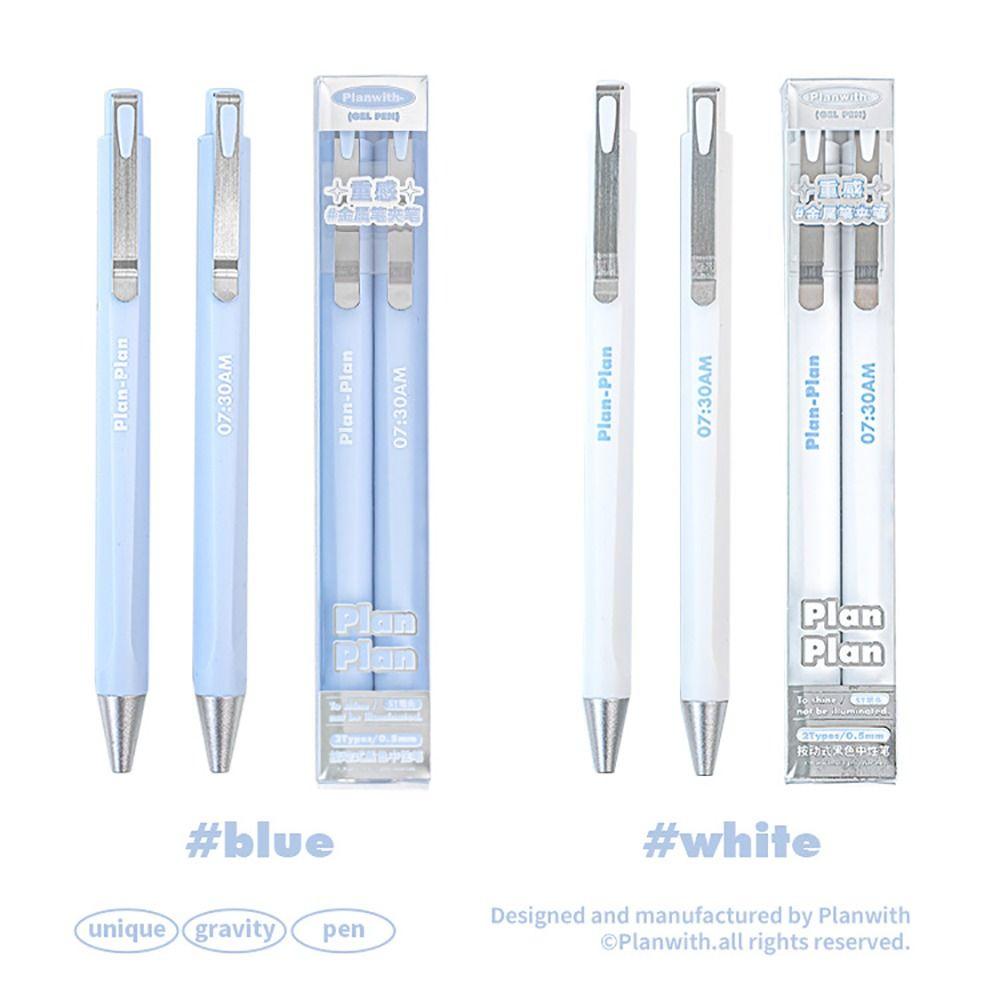 2Pcs/Box Creative ST Tip Gel Pen Press Type 0.5mm Black Ink Ballpoint Pen School Office Supplies Neutral Pen