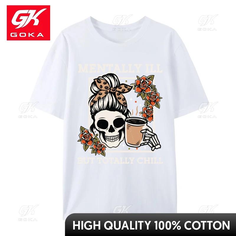 Skeleton Unisextally Ill But Totally Chill Halloween Skull Mom TShirts TShirt for Unisex Homme Pure Cotton T Shirt
