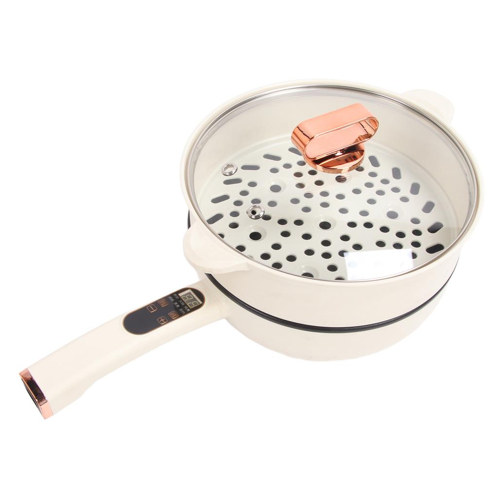 Electric Hot Pot with Long Handle 1350W Non Stick Multifunction Electric Skillet Cooker with Steam