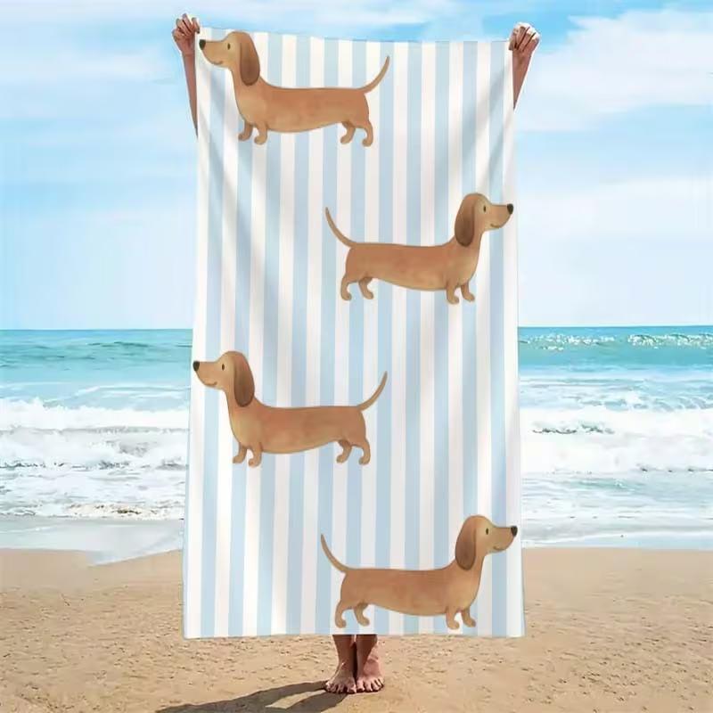 Serviette de Plage Chien Teckel Rayures Bleu Clair Mignon Animal de Compagnie Impression Chien Saucisse Séchage Rapide Serviette Absorbante pour Plage Été