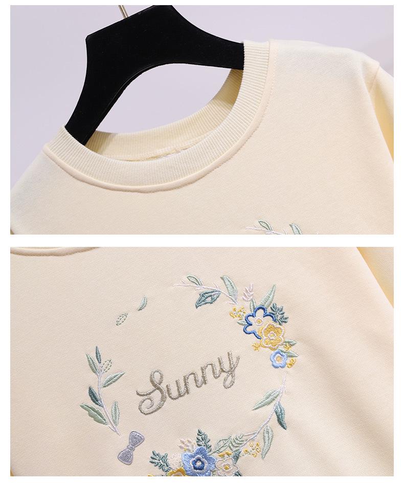 Dívčí svetrové šaty s květinovým prošíváním - Dlouhý rukáv, dvoudílný vzhled pro jaro a podzim