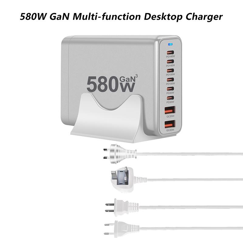 580W Gan-Ladegerät 8-Port USB Typ C Desktop-Ladestation Telefon Schnellladung Für iPhone 16 15 iPad Macbook Laptop Tablet Samsung