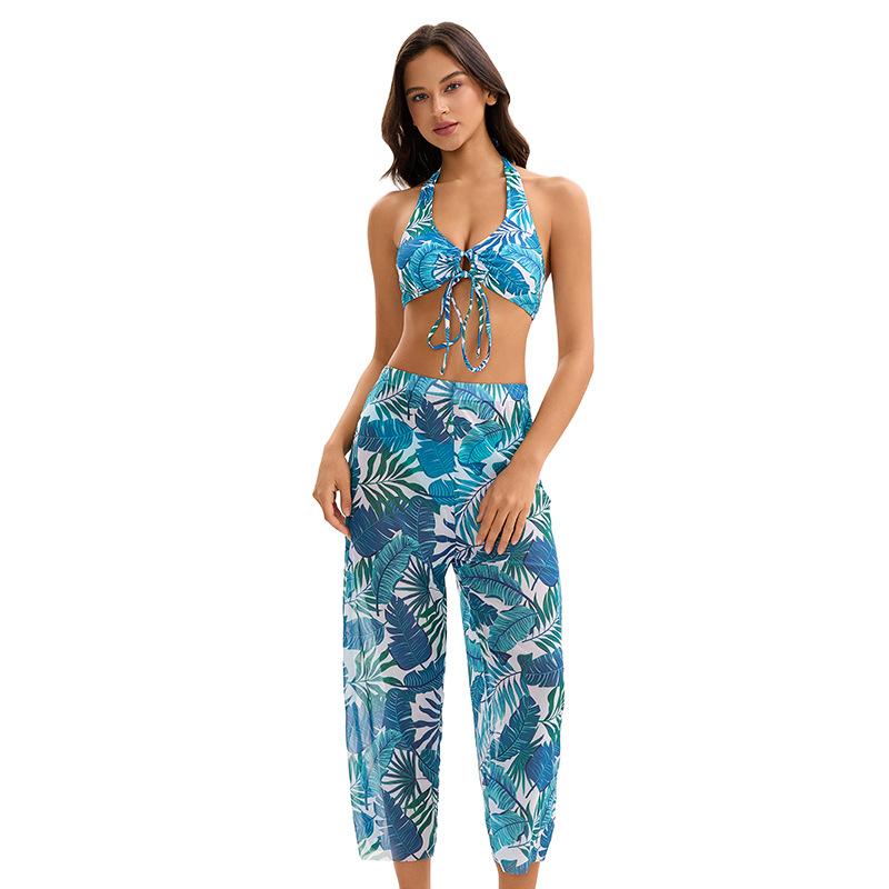 2025 bikini three-piece swimsuit women s European and American sexy backless triangular split swimsuit conservative S