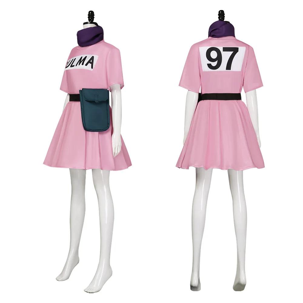 Bulma Cosplay Costumes Pink Dress Anime Role Play Dress Green Wigs For Halloween Carnival Party Women Outfit