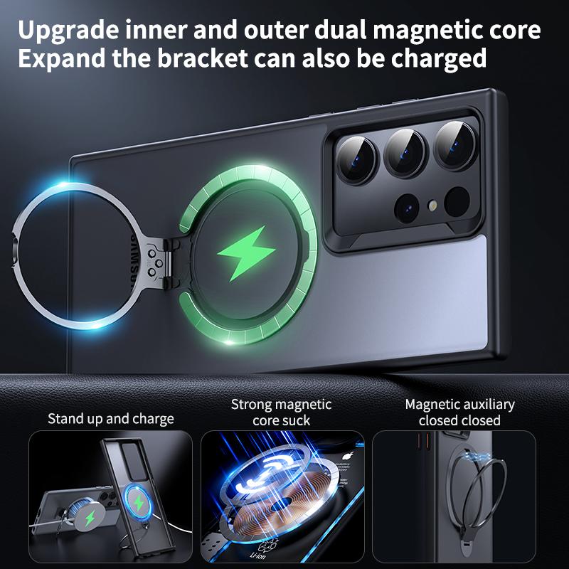 For Samsung Galaxy S23 Ultra Phone Case Dual Magnet Rings TPU+PC Phone Back Cover Compatible with MagSafe