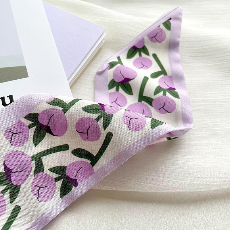 New Luxury Narrow Short Woman's Silk Scarf Hair Strip Silk Ribbon Small Neck Scarves Bag Handle Ribbon Scarf Kerchief Lady Tie