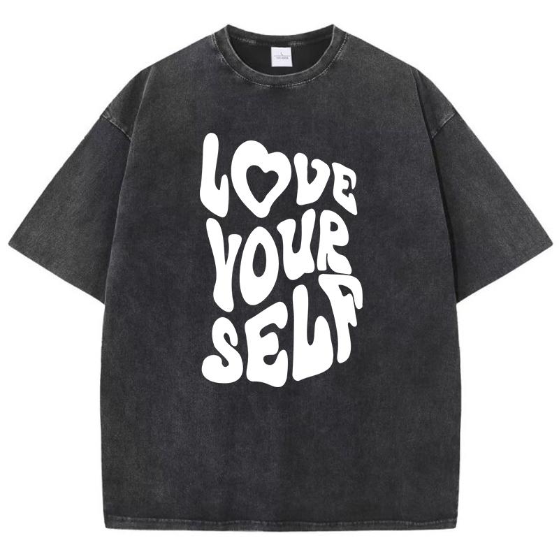 Love Yourself Text Pattern Design T-Shirt Boy Cotton Lovely T Shirt Fashion Normcore Tee Shirt Normcore Shoulder Drop Tops