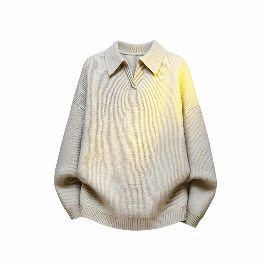 Spring Autumn Polo-neck Solid Simple Fashion Knitting Pullover Top Men Casual Bottomed Sweater